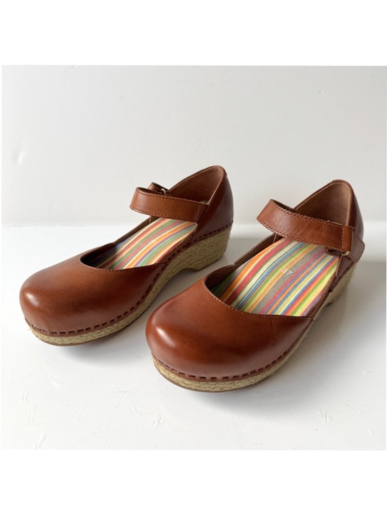 Dansko Shoes - Dansko Jute Maryjane Full Grain Brown Leather Clogs Size 37